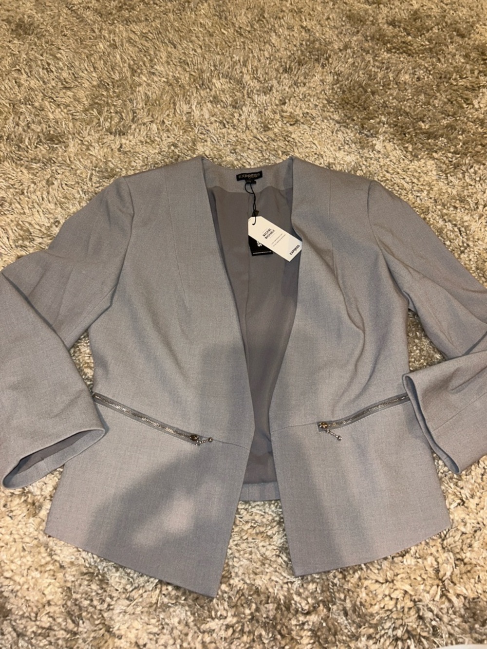 Express Light Gray Open-Front Blazer with Zip Details